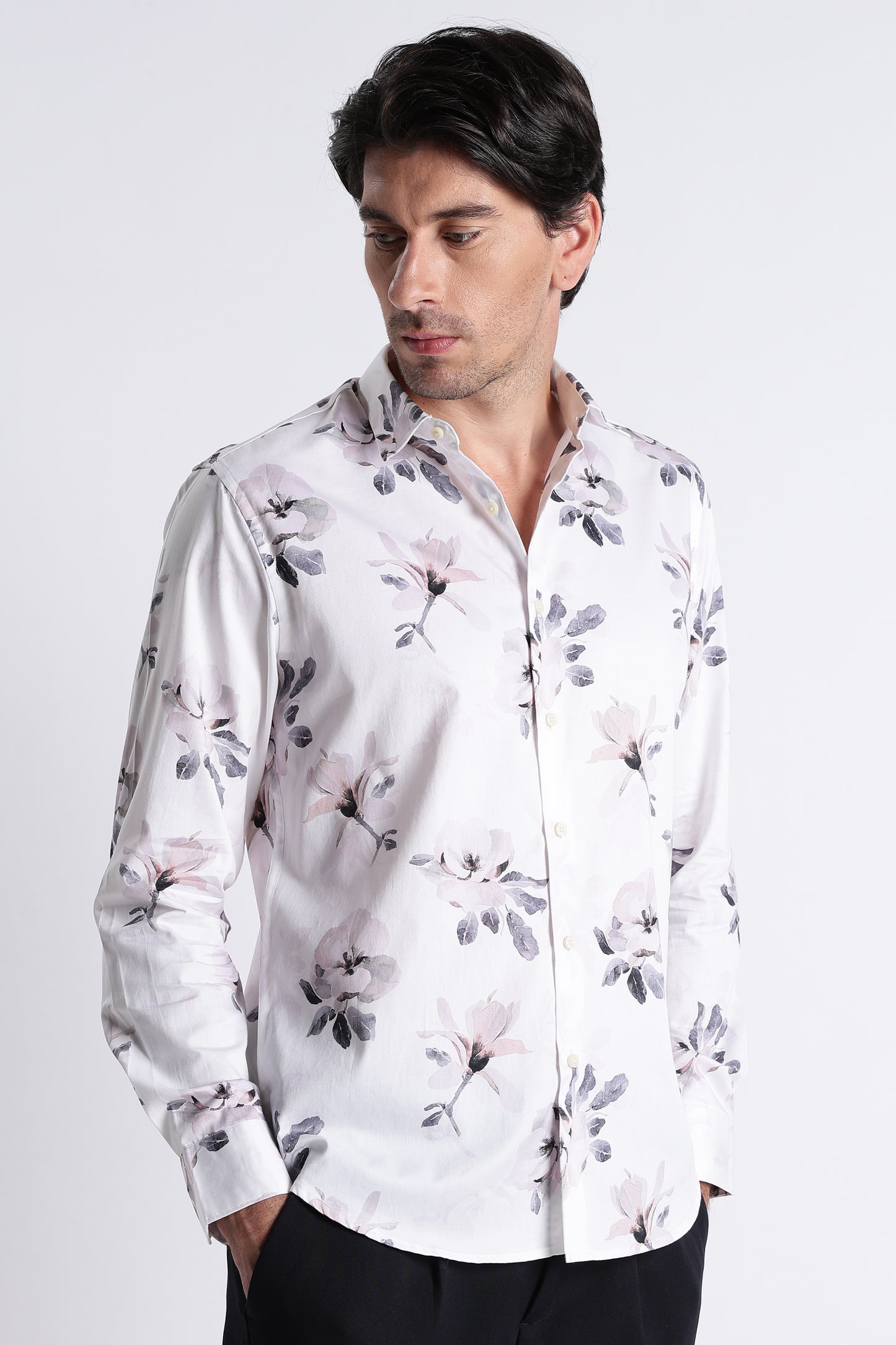 Floral Digital Print Shirt Off White