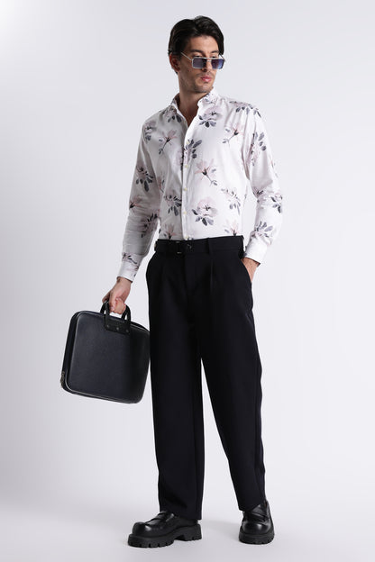 Floral Digital Print Shirt Off White