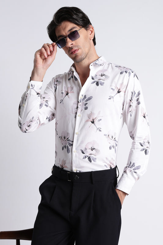 Floral Digital Print Shirt Off White