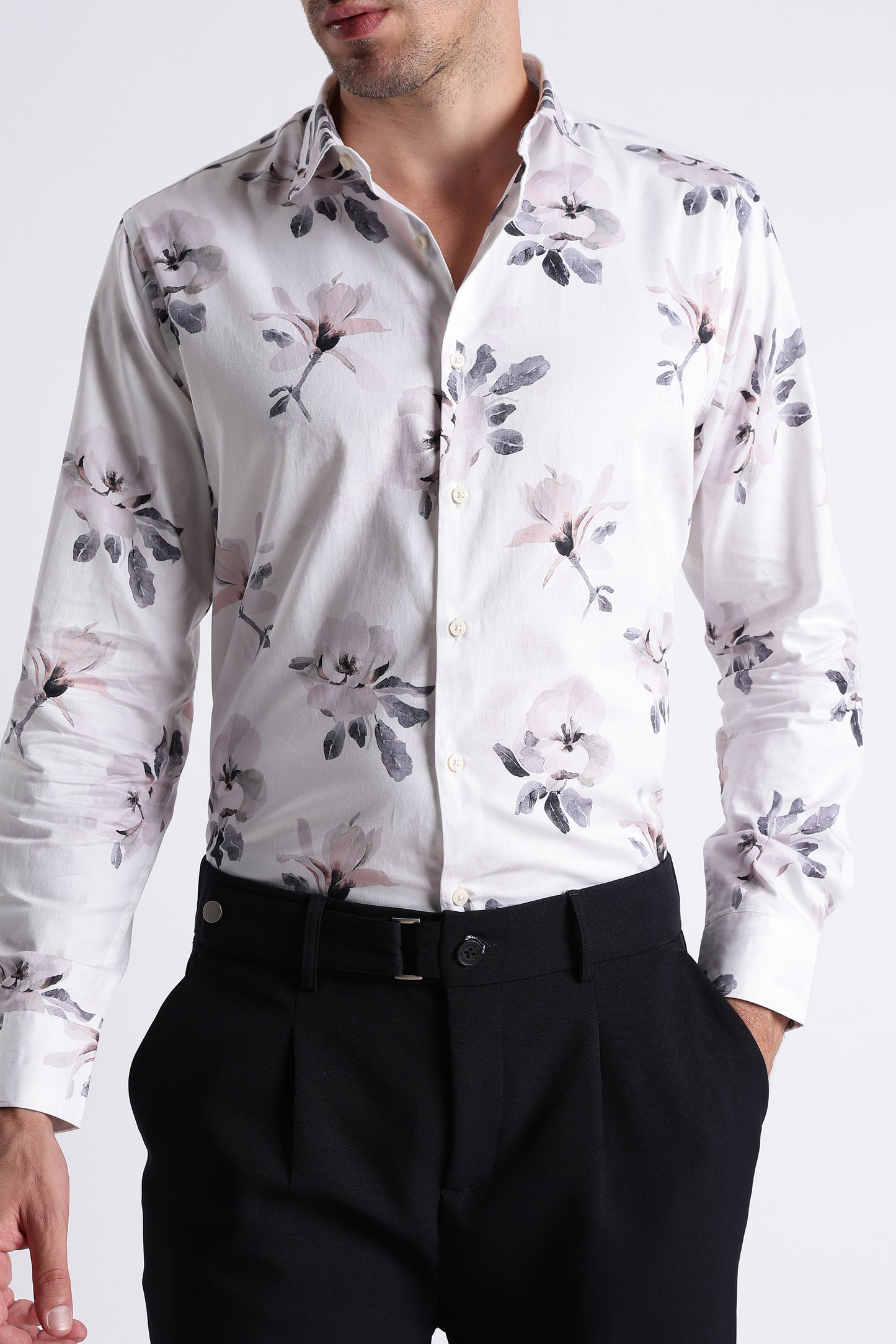 Floral Digital Print Shirt Off White