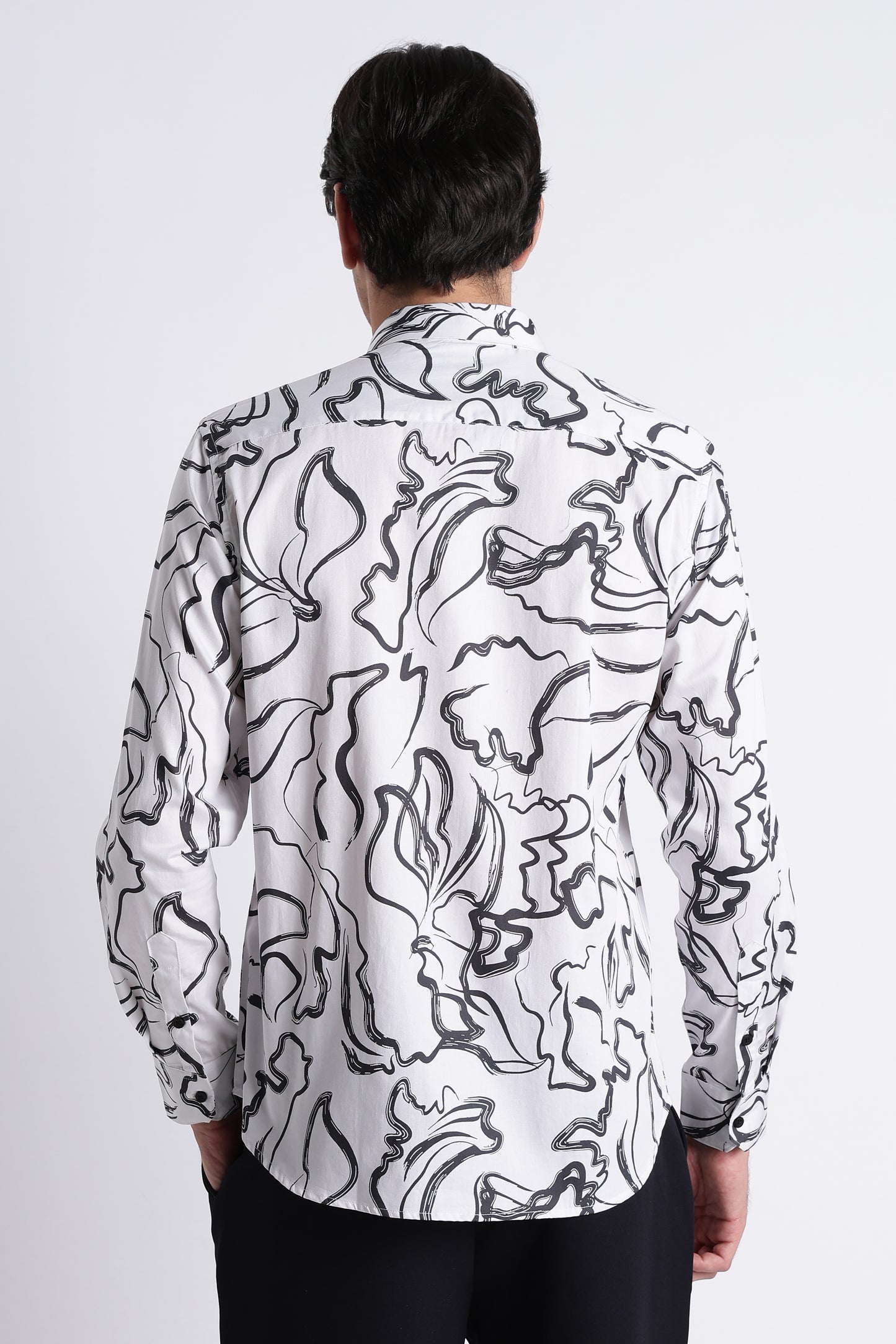 Floral Digital Print Shirt White Black