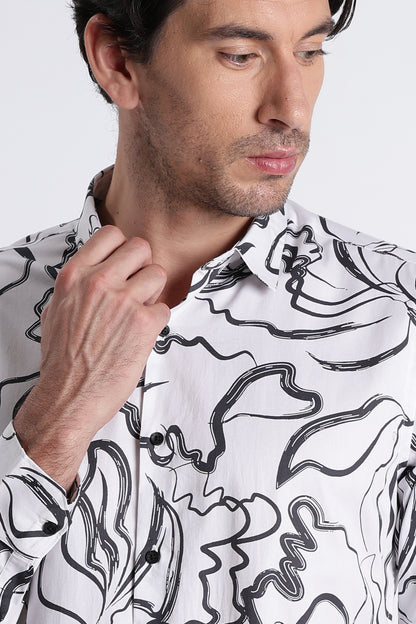 Floral Digital Print Shirt White Black