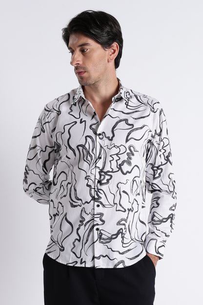 Floral Digital Print Shirt White Black