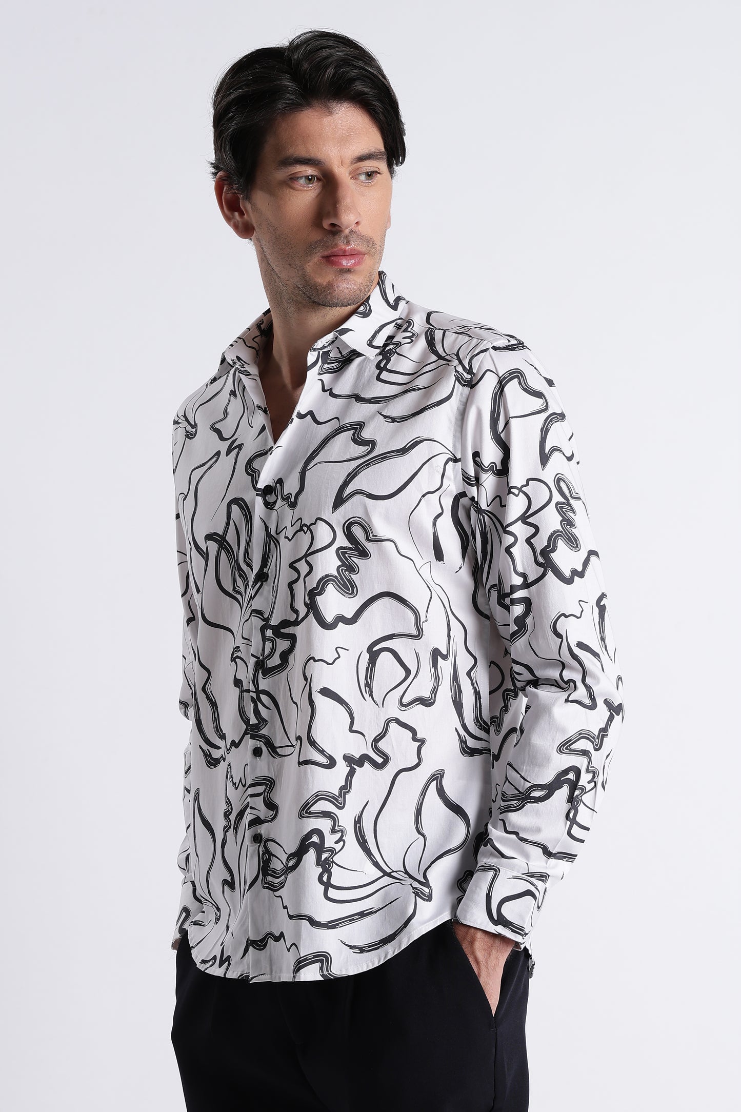 Floral Digital Print Shirt White Black