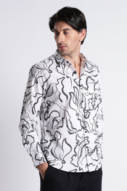 Floral Digital Print Shirt White Black
