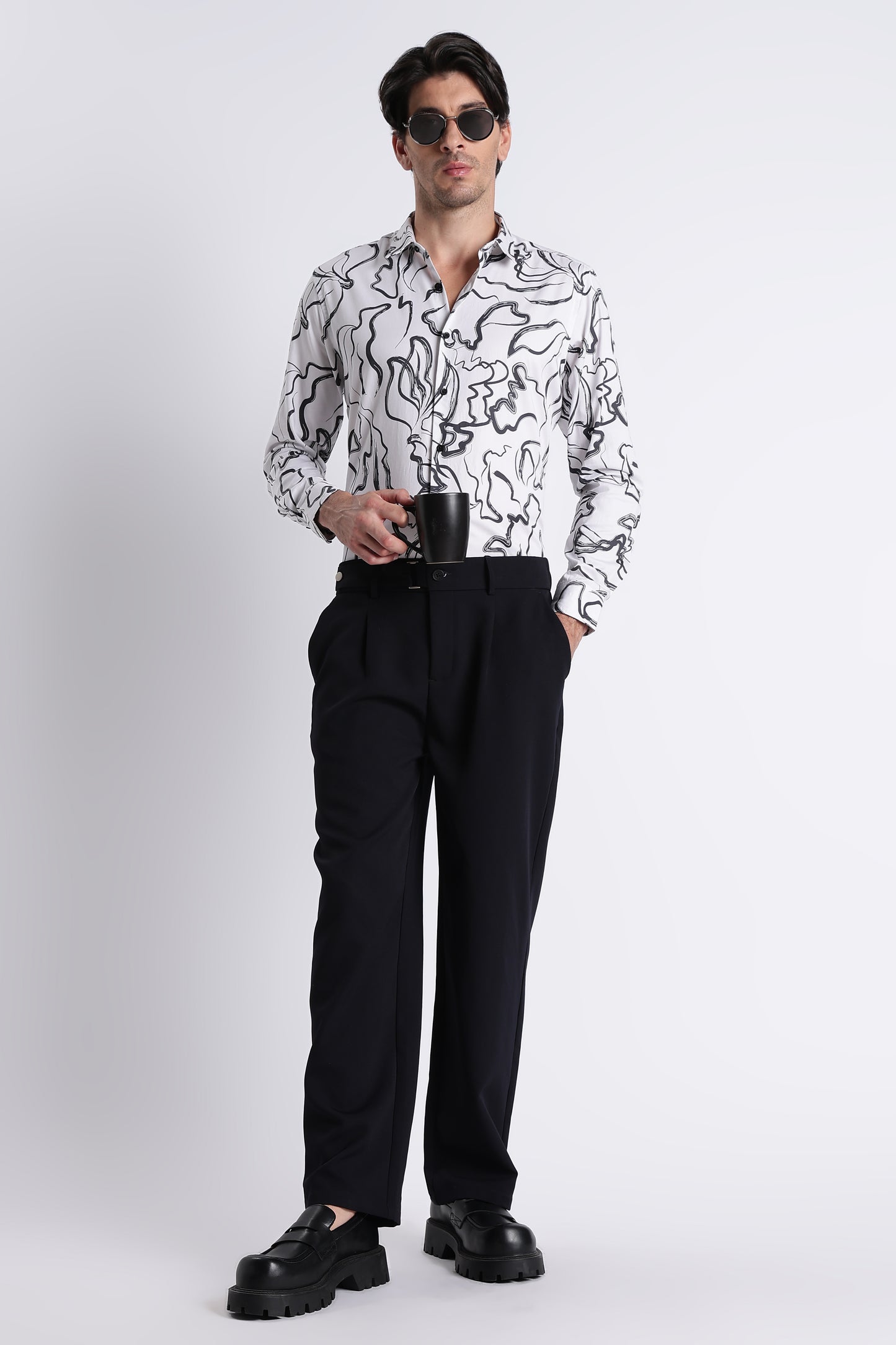 Floral Digital Print Shirt White Black