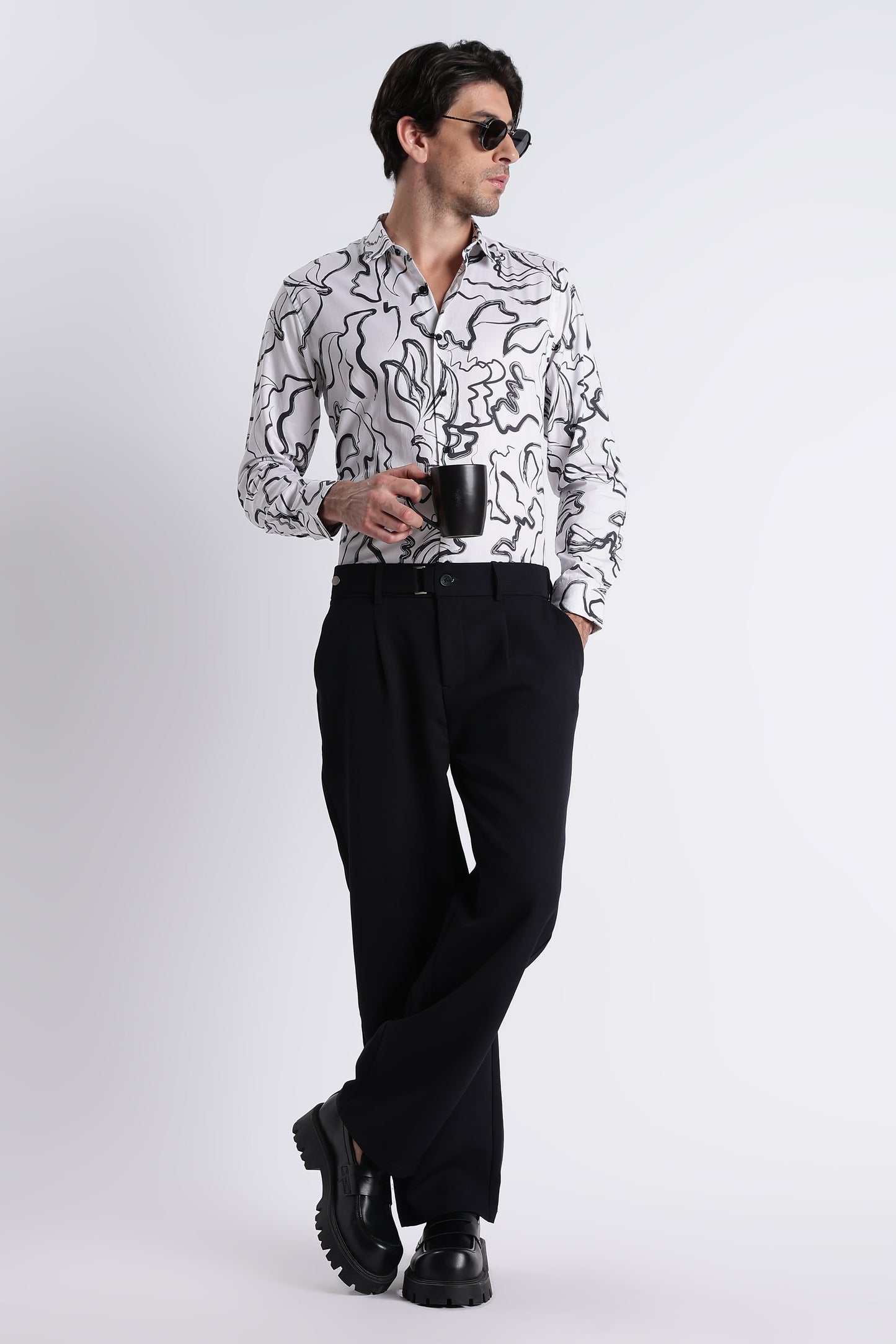 Floral Digital Print Shirt White Black