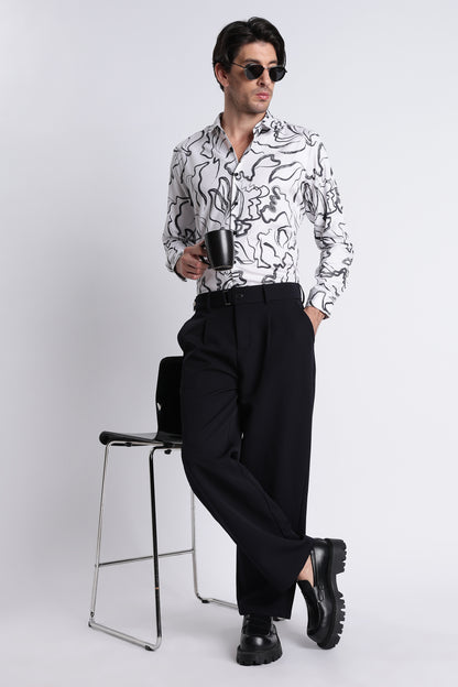 Floral Digital Print Shirt White Black