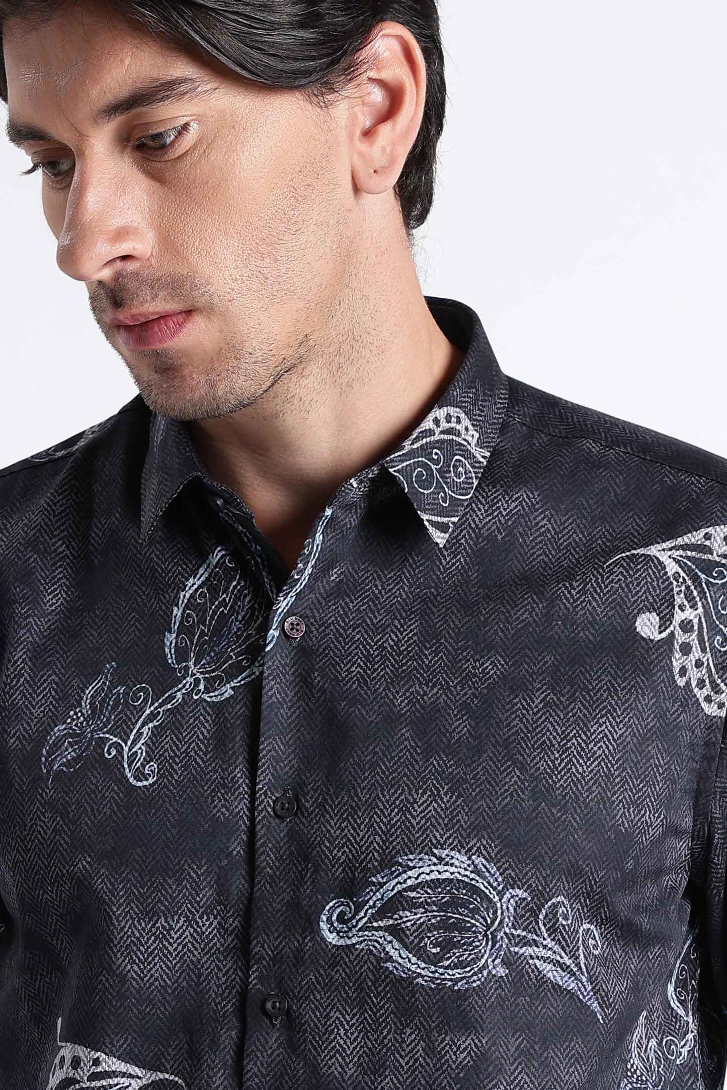 Floral Digital Print Shirt Navy Black
