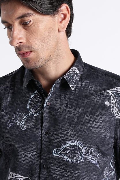 Floral Digital Print Shirt Navy Black