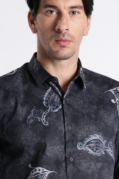 Floral Digital Print Shirt Navy Black