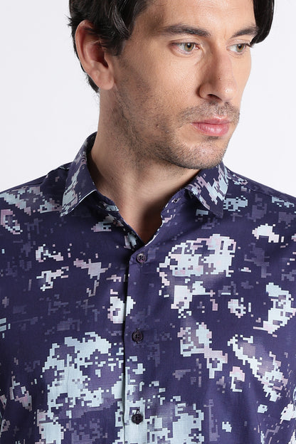 Floral Digital Print Shirt Dk Blue
