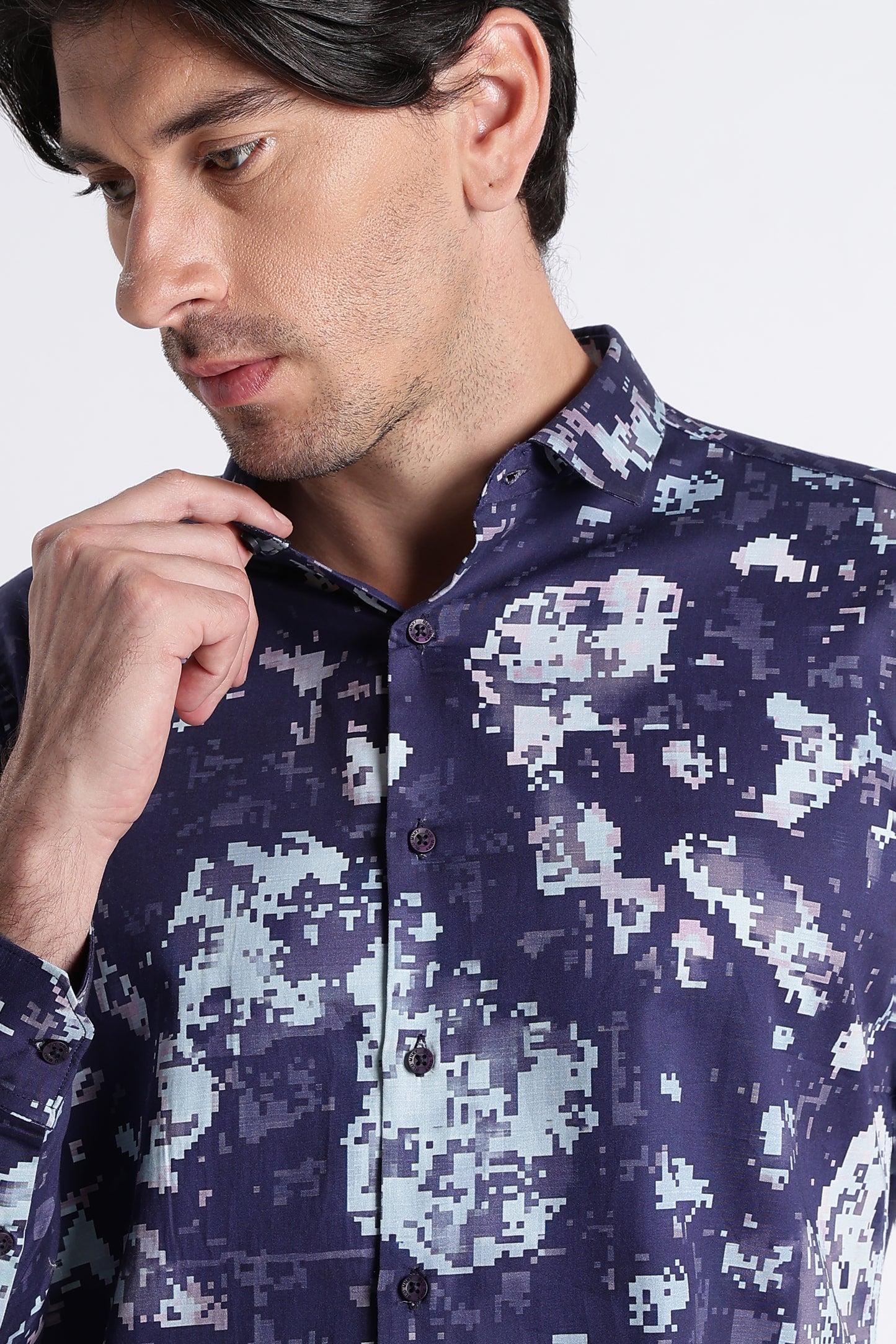 Floral Digital Print Shirt Dk Blue