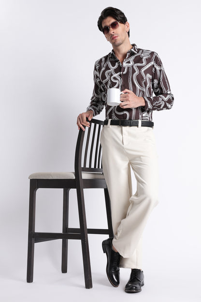 Floral Digital Print Shirt Dk Brown