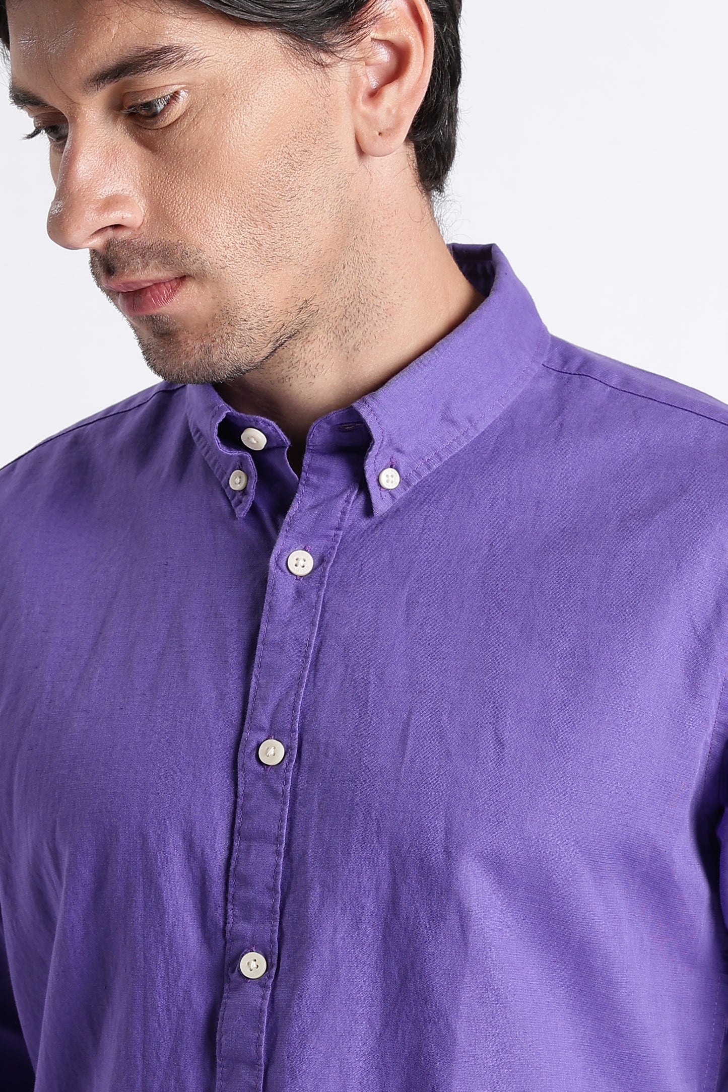 Premium Cotton Linen Slim Fit Solid Shirt Purple