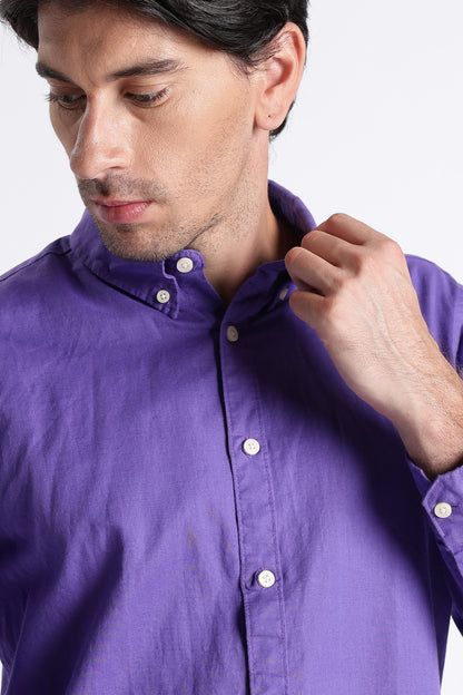 Premium Cotton Linen Slim Fit Solid Shirt Purple