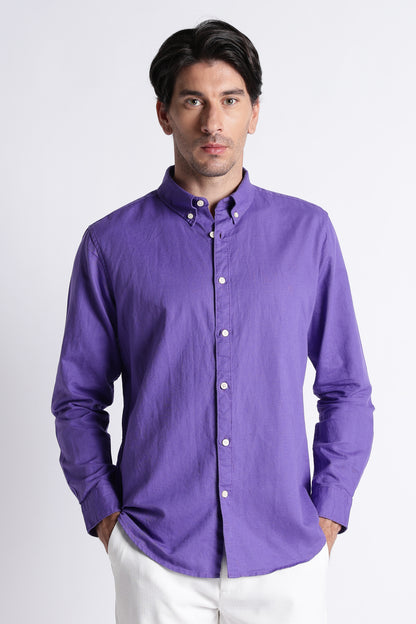 Premium Cotton Linen Slim Fit Solid Shirt Purple