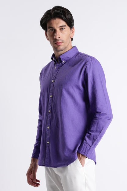 Premium Cotton Linen Slim Fit Solid Shirt Purple