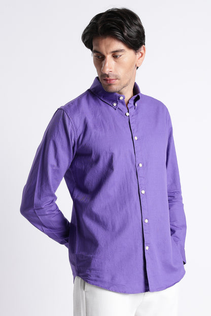 Premium Cotton Linen Slim Fit Solid Shirt Purple