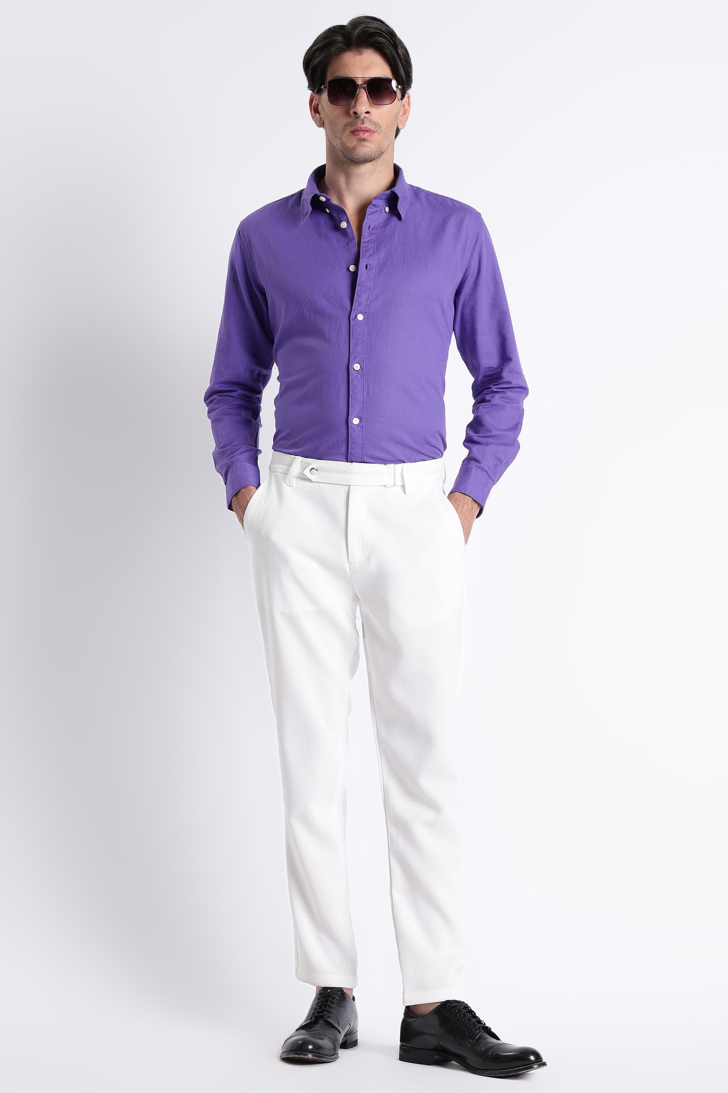 Premium Cotton Linen Slim Fit Solid Shirt Purple