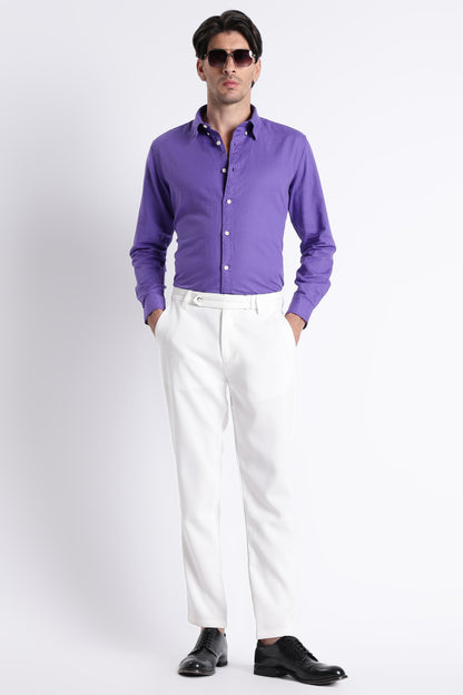 Premium Cotton Linen Slim Fit Solid Shirt Purple