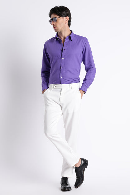 Premium Cotton Linen Slim Fit Solid Shirt Purple