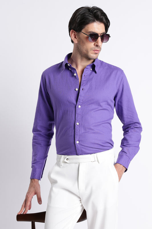 Premium Cotton Linen Slim Fit Solid Shirt Purple