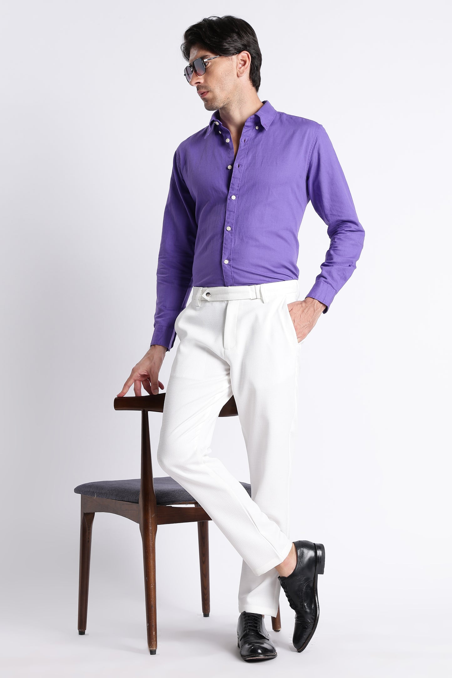 Premium Cotton Linen Slim Fit Solid Shirt Purple