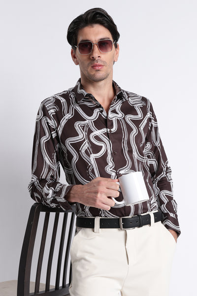 Floral Digital Print Shirt Dk Brown