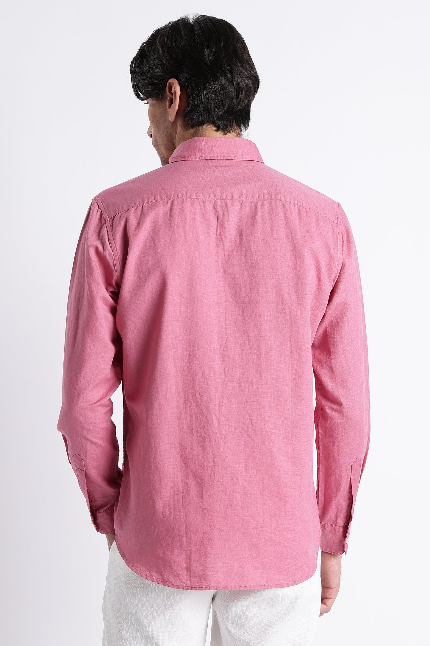 Premium Cotton Linen Slim Fit Solid Shirt Dk Pink
