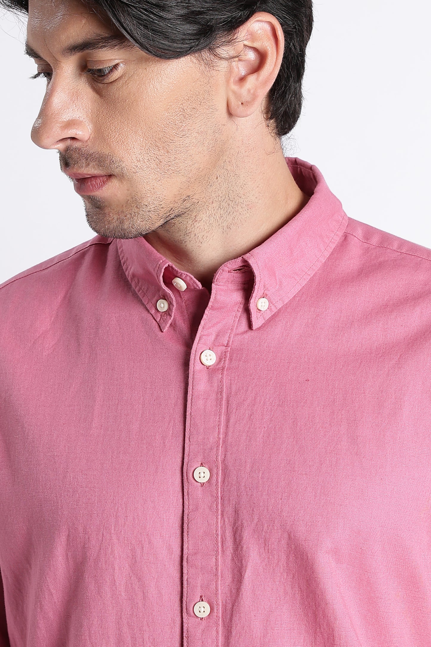 Premium Cotton Linen Slim Fit Solid Shirt Dk Pink