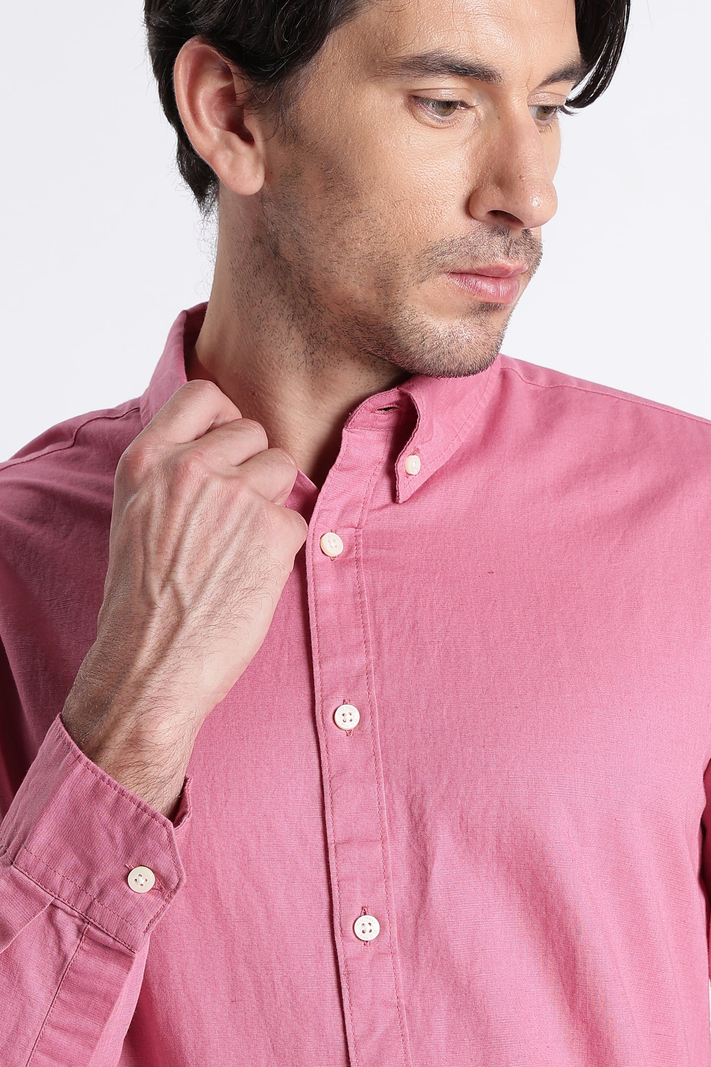 Premium Cotton Linen Slim Fit Solid Shirt Dk Pink