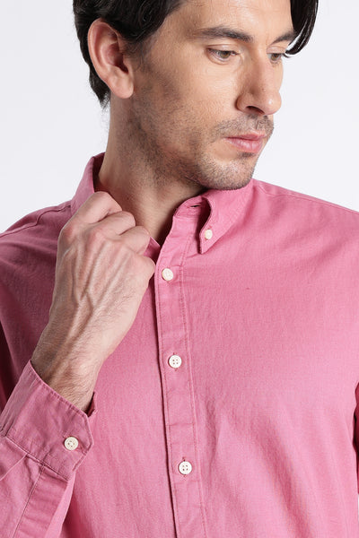 Premium Cotton Linen Slim Fit Solid Shirt Dk Pink