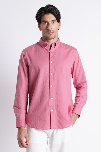 Premium Cotton Linen Slim Fit Solid Shirt Dk Pink