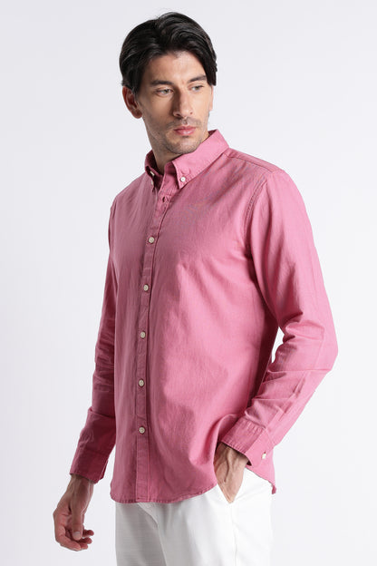 Premium Cotton Linen Slim Fit Solid Shirt Dk Pink