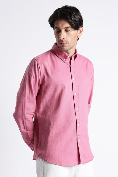 Premium Cotton Linen Slim Fit Solid Shirt Dk Pink