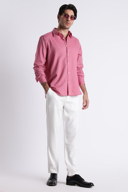 Premium Cotton Linen Slim Fit Solid Shirt Dk Pink