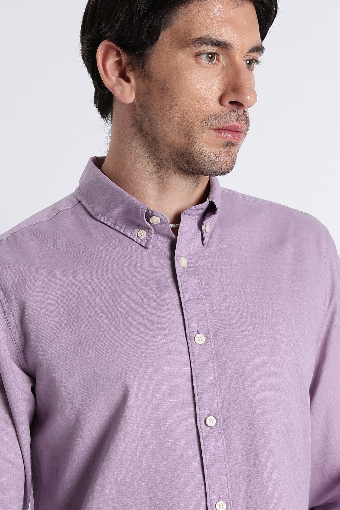 Premium Cotton Linen Slim Fit Solid Shirt Lavender