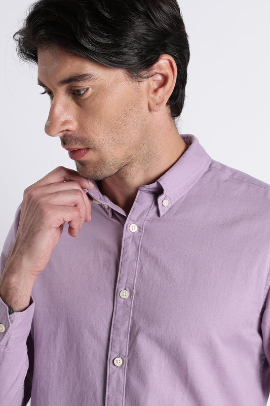 Premium Cotton Linen Slim Fit Solid Shirt Lavender
