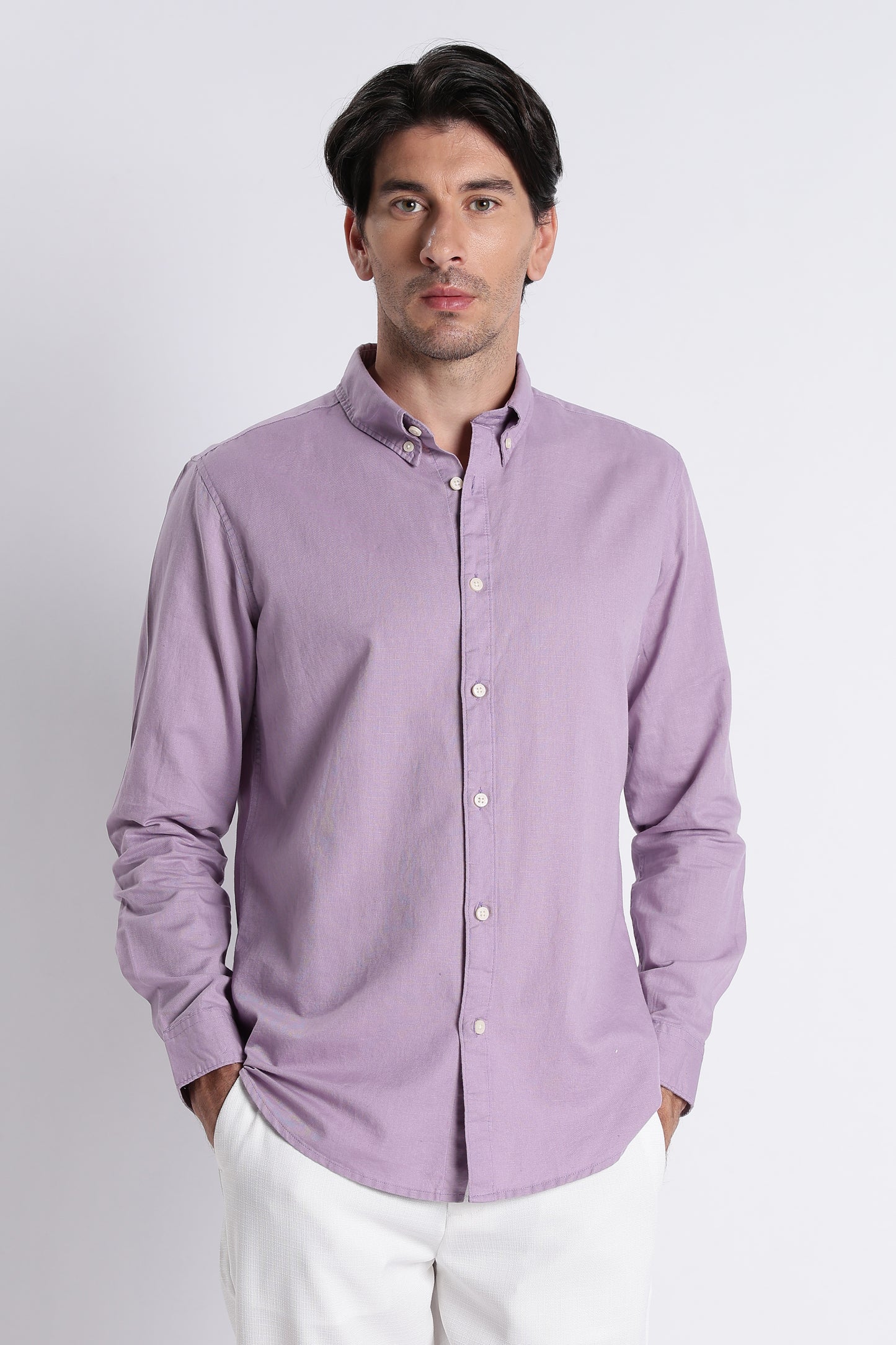 Premium Cotton Linen Slim Fit Solid Shirt Lavender