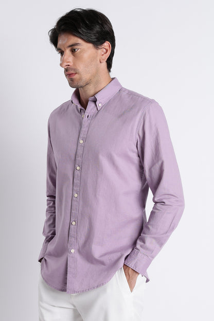 Premium Cotton Linen Slim Fit Solid Shirt Lavender