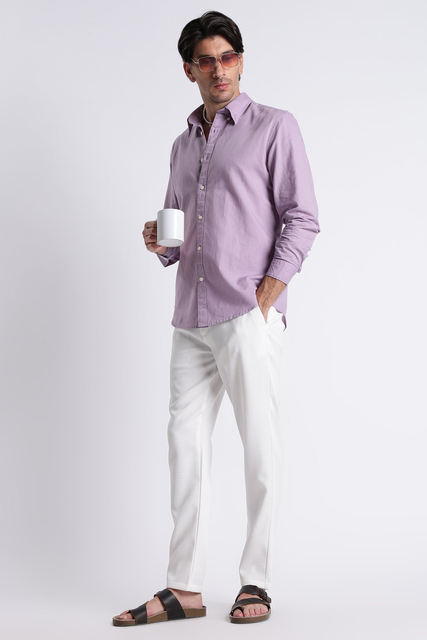 Premium Cotton Linen Slim Fit Solid Shirt Lavender