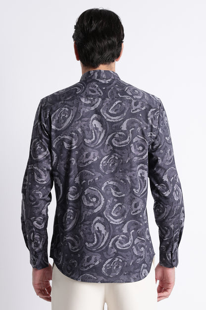 Floral Digital Print Shirt Grey