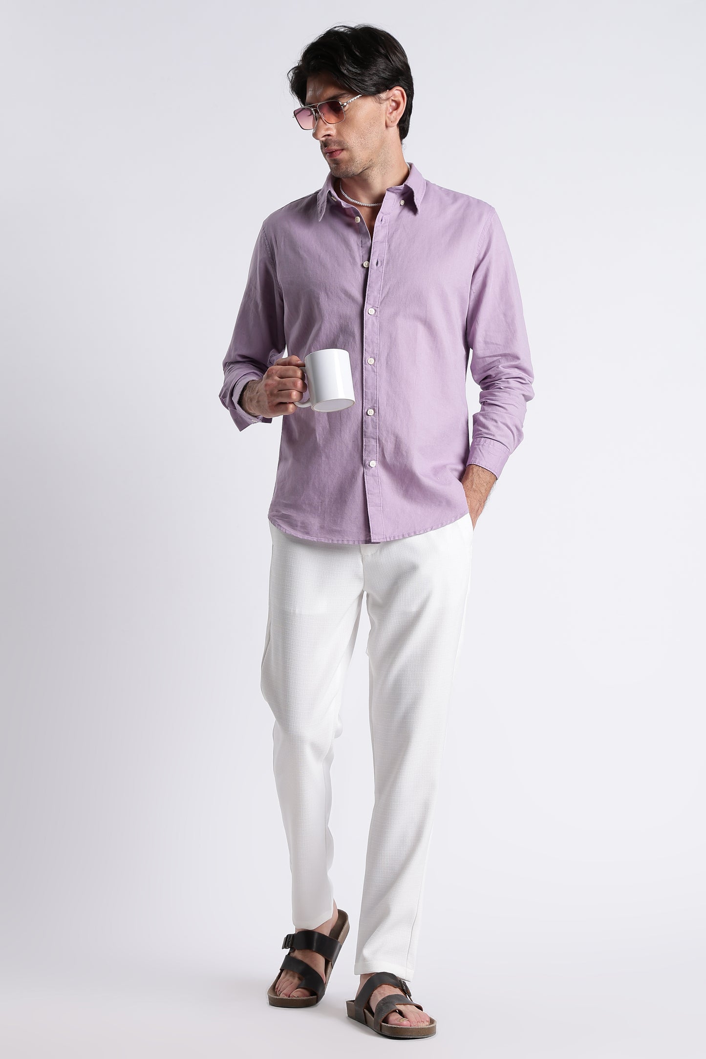 Premium Cotton Linen Slim Fit Solid Shirt Lavender