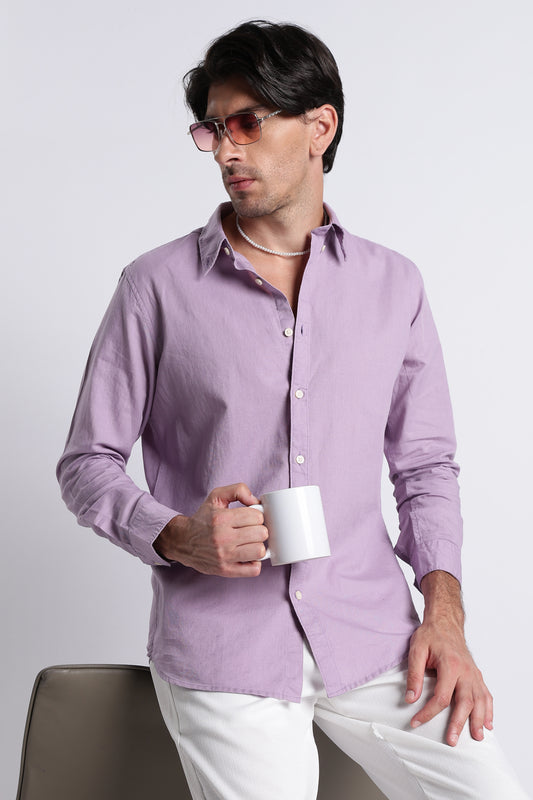 Premium Cotton Linen Slim Fit Solid Shirt Lavender