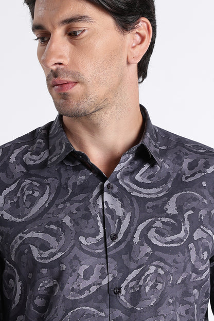 Floral Digital Print Shirt Grey