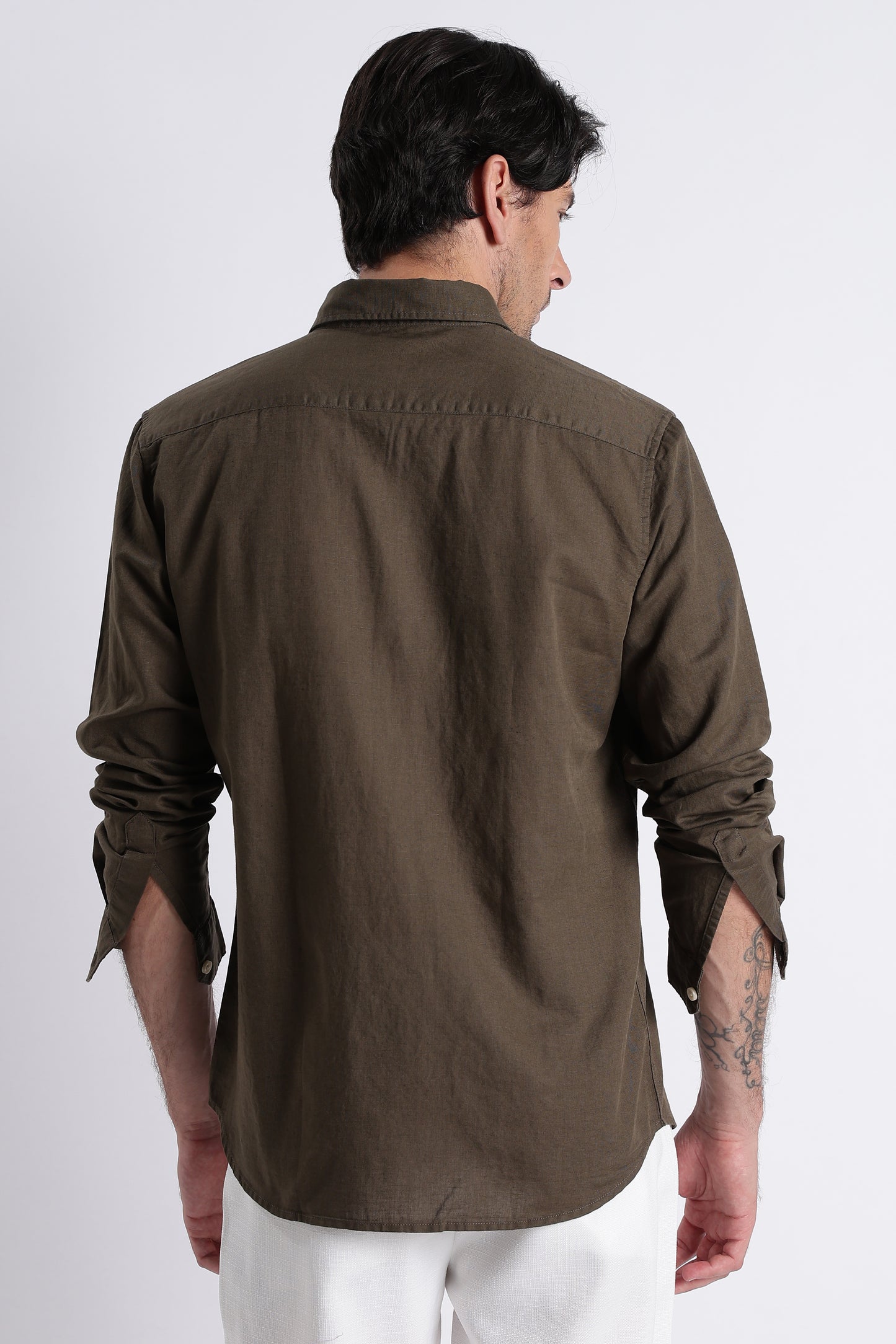 Premium Cotton Linen Slim Fit Solid Shirt Olive