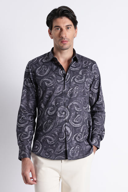 Floral Digital Print Shirt Grey