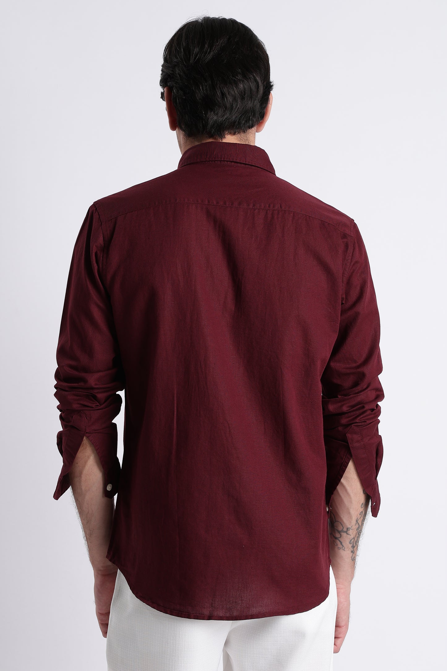 Premium Cotton Linen Slim Fit Solid Shirt Maroon