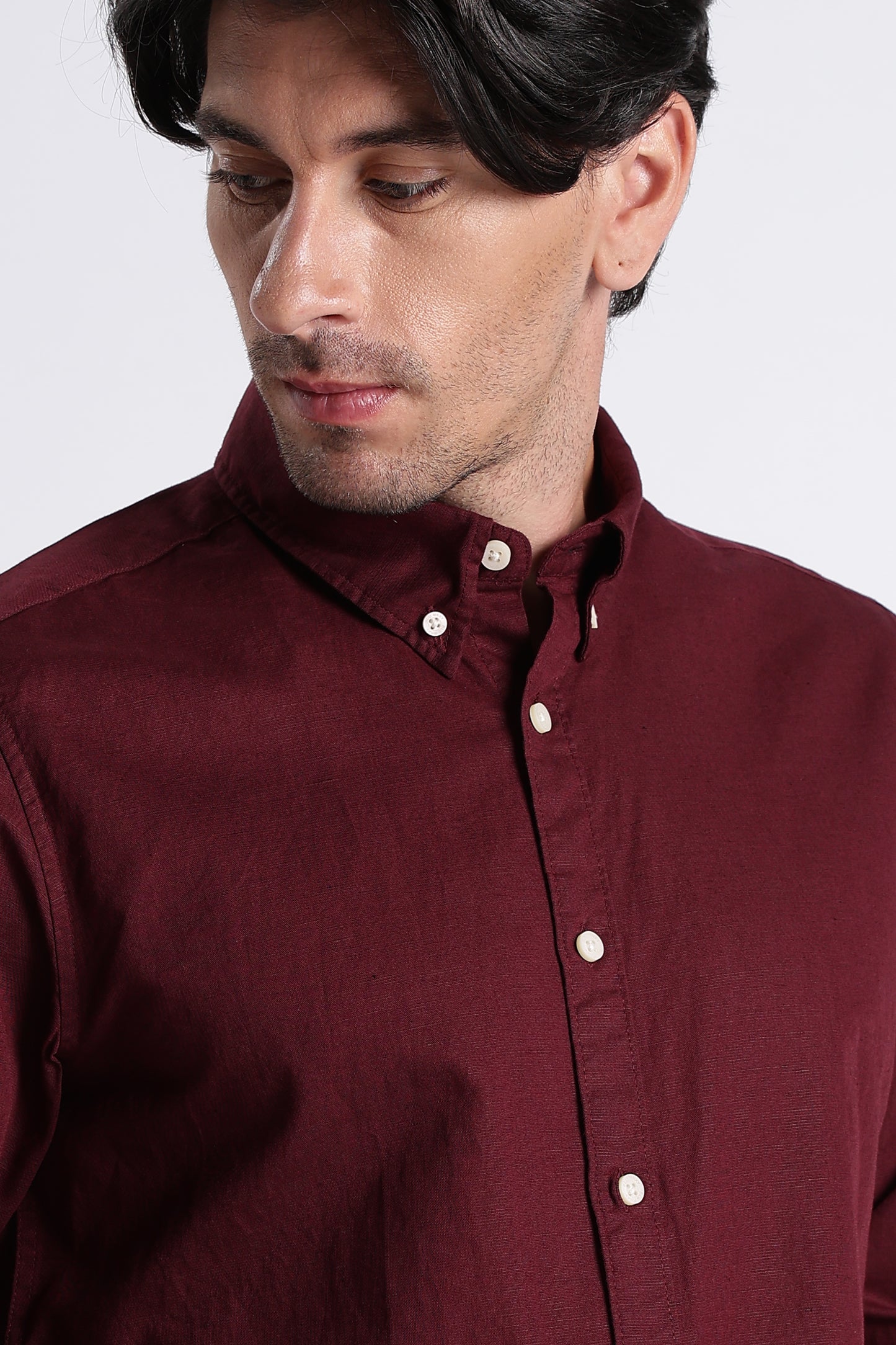 Premium Cotton Linen Slim Fit Solid Shirt Maroon